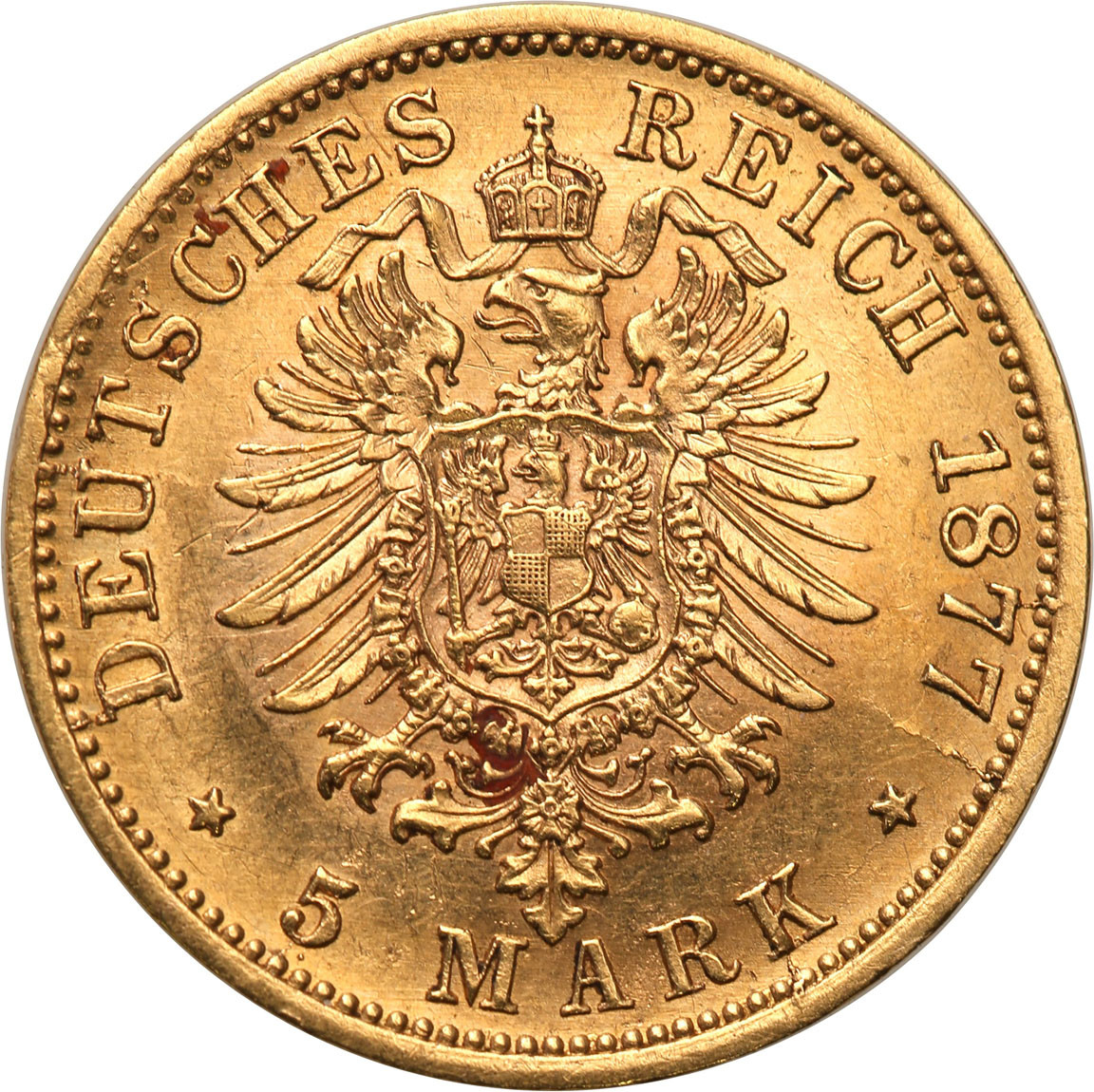 Niemcy, Wirtembergia. Karol I. 5 marek 1877 F, Stuttgart - RZADKIE